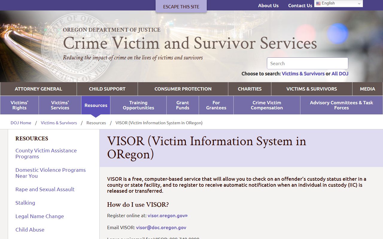 Crook County arrest records Oregon DOJ VISOR information