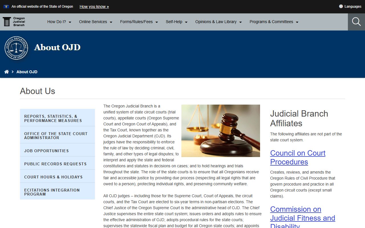 Crook County court dockets Oregon Judicial Department structure page