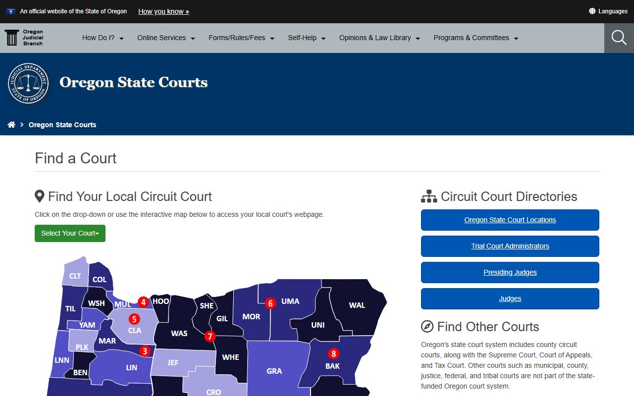 Crook County court records Oregon Judicial Department find a court page