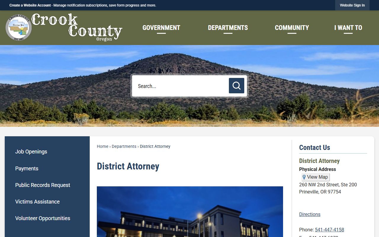Crook County criminal court records District Attorney office page