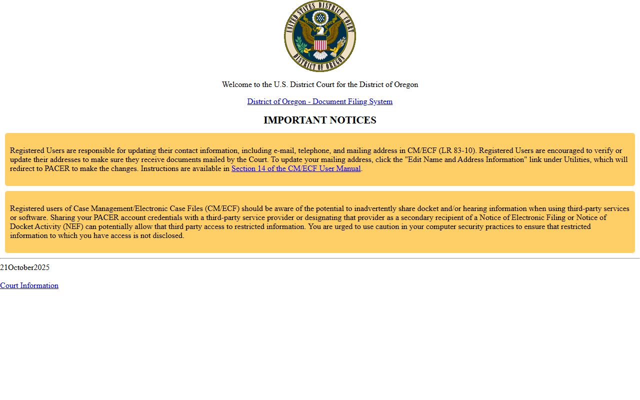 Crook County Circuit Court records District of Oregon CM ECF