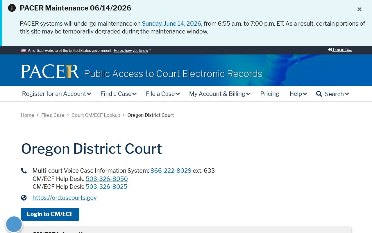 Crook County Circuit Court records PACER District of Oregon lookup
