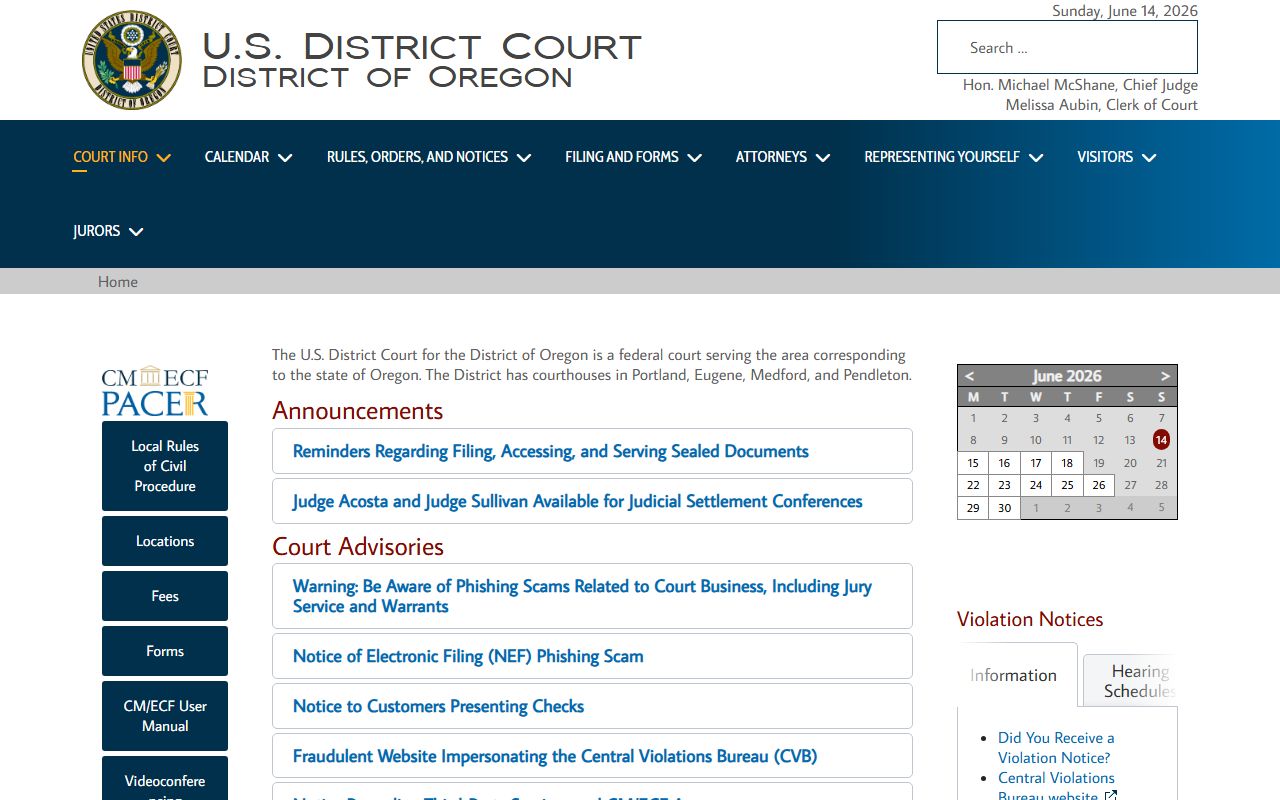 Crook County Circuit Court records federal District of Oregon