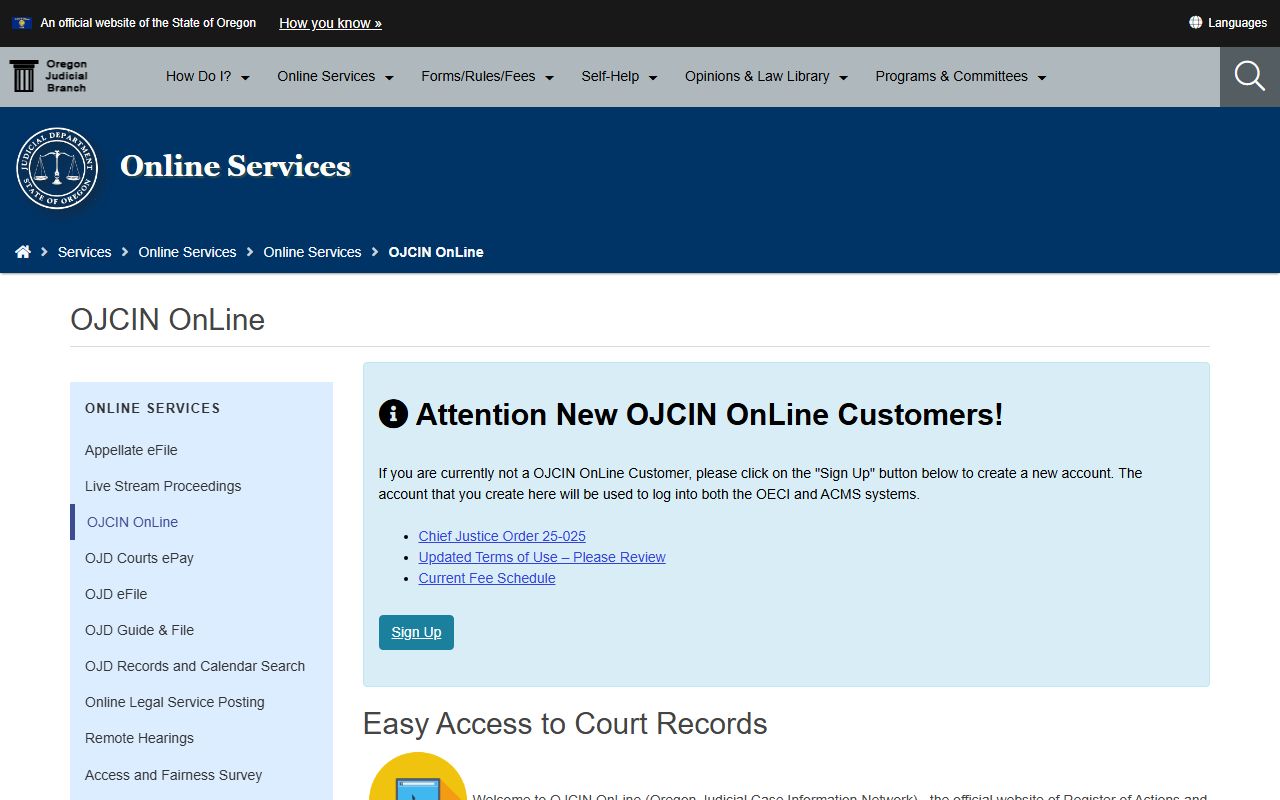 Crook County court records OJCIN Online subscription access