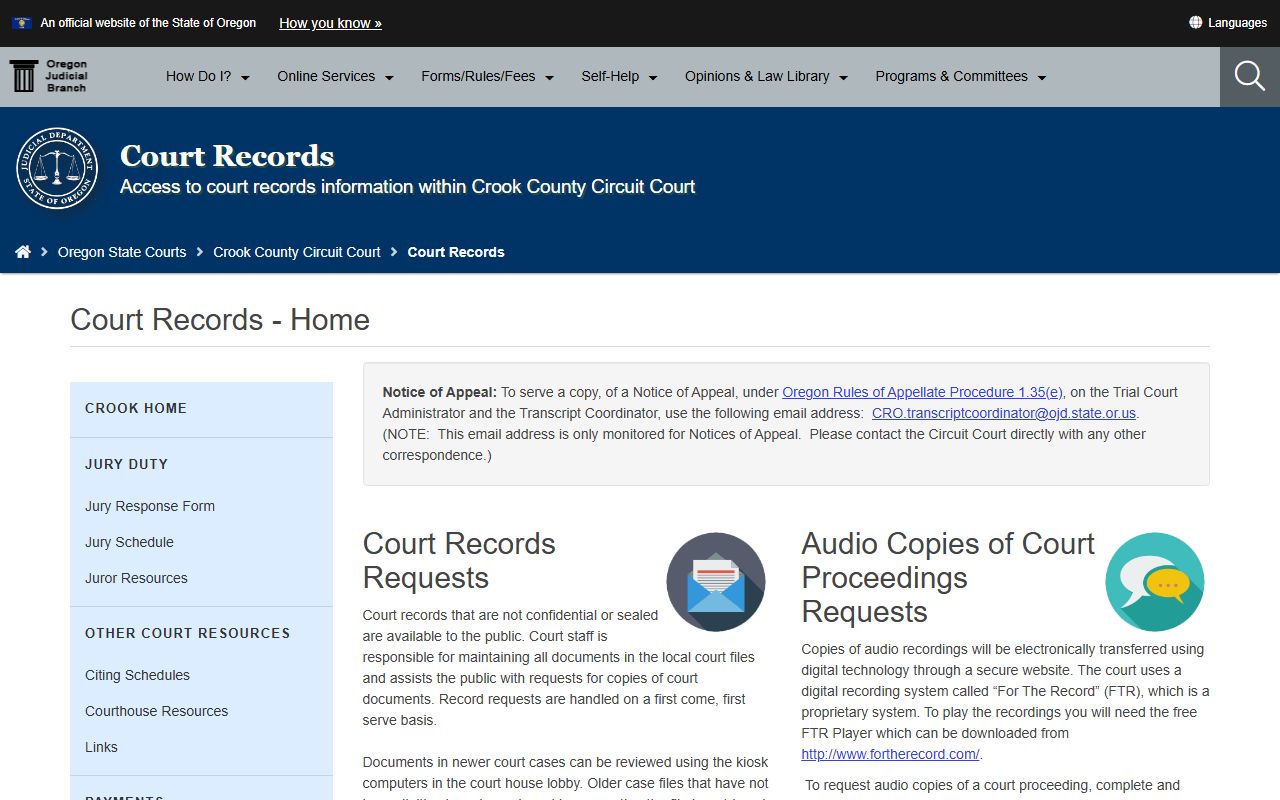 Crook County court records and copy requests