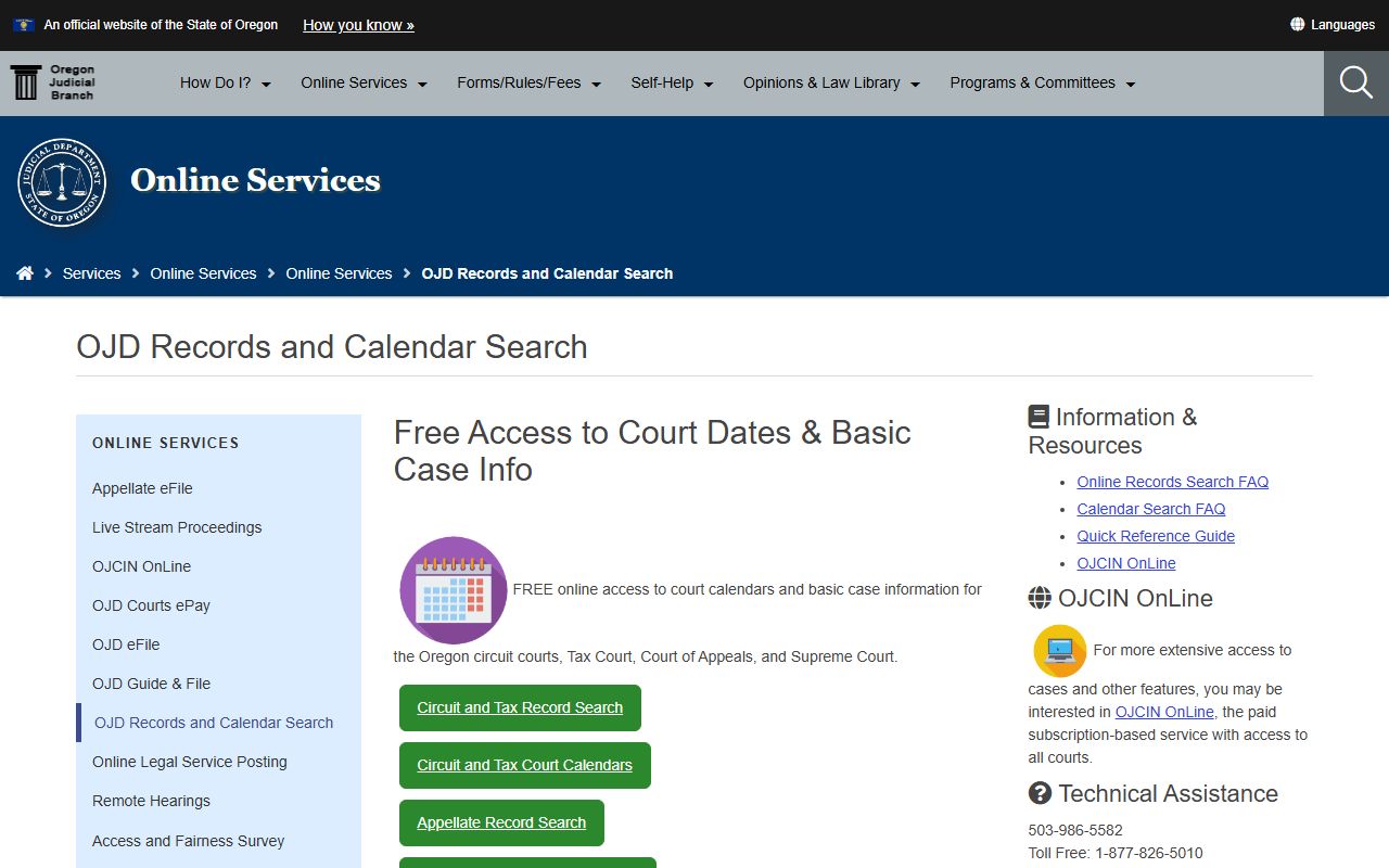 Crook County court records OJD records and calendars