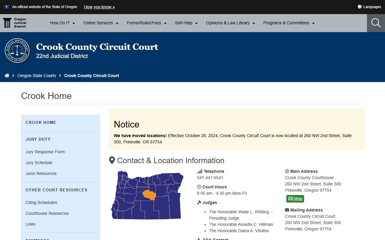 Crook County court records Circuit Court home page