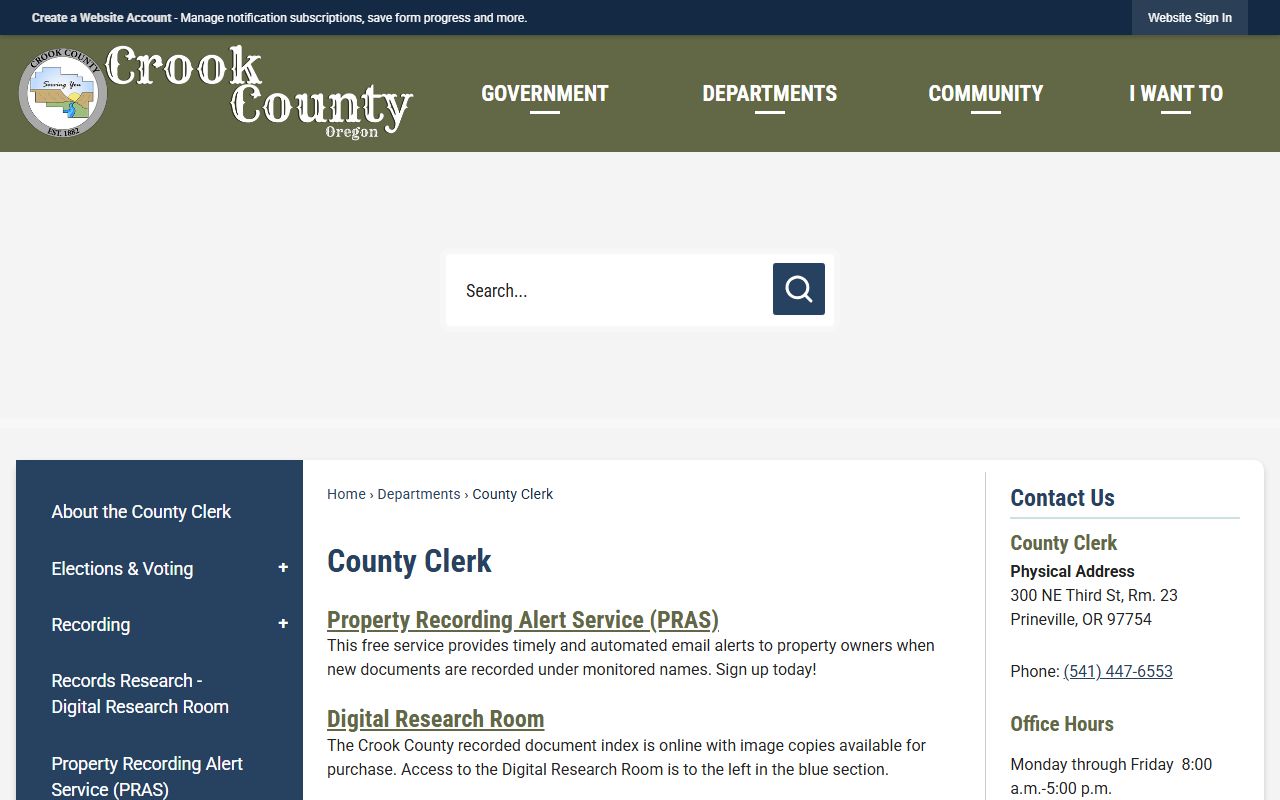 Crook County Clerk marriage and records office
