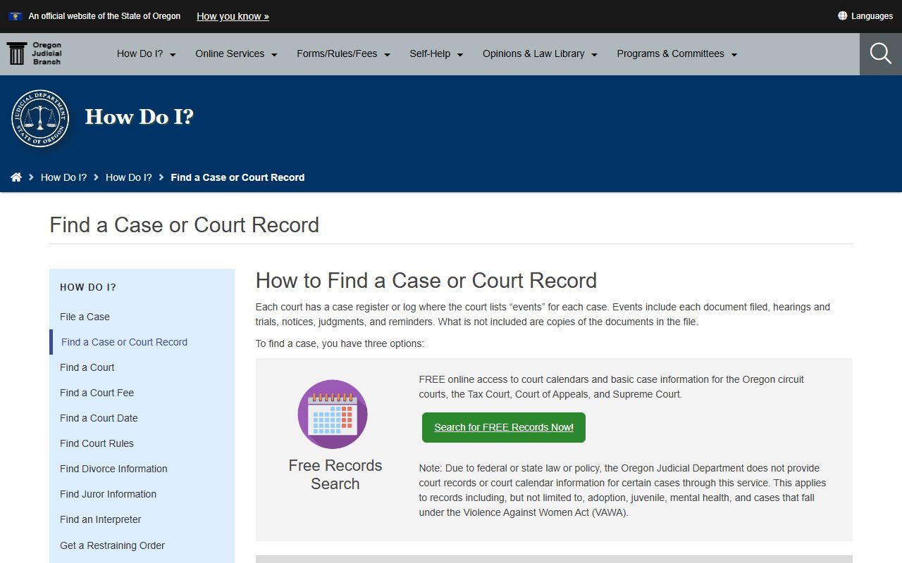 Crook County court records OJD case finding help