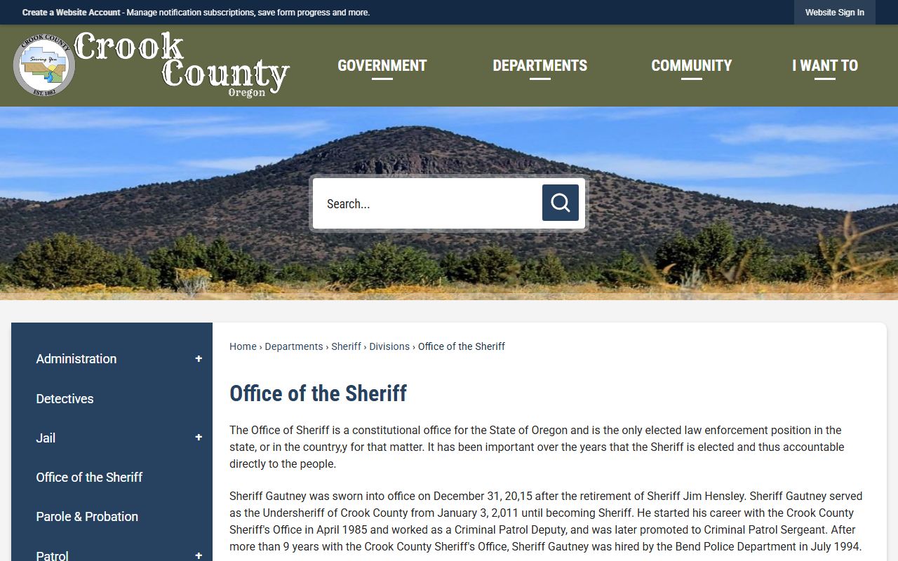 Crook County Sheriff jail records office page