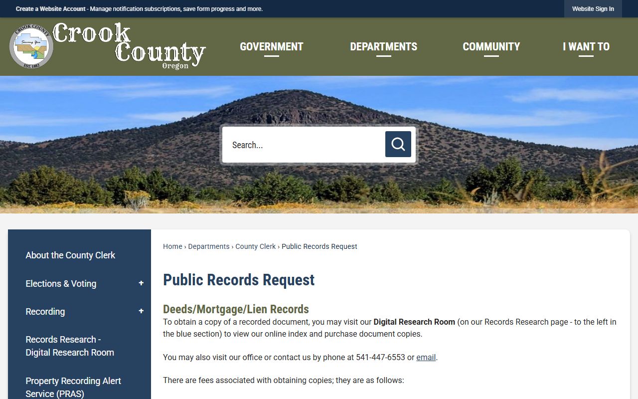 Crook County marriage records copy fees and public records request