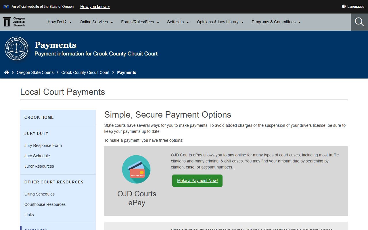 Crook County traffic court records court payments source