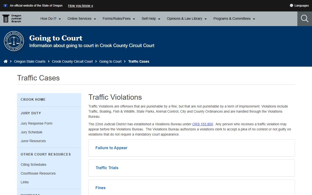 Crook County traffic court records traffic cases source