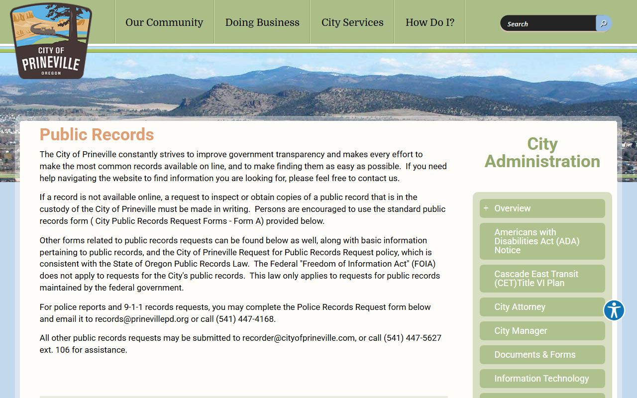 Crook County warrant records City of Prineville public records source